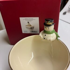 Lenox Holiday Snowman Bowl with Gold Trim